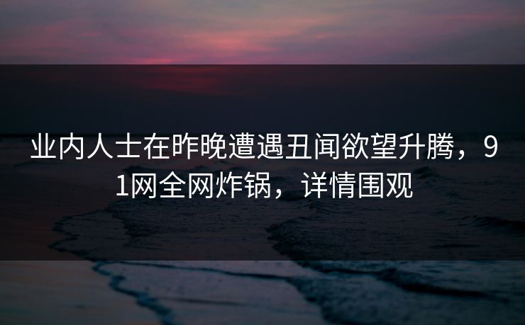 业内人士在昨晚遭遇丑闻欲望升腾，91网全网炸锅，详情围观