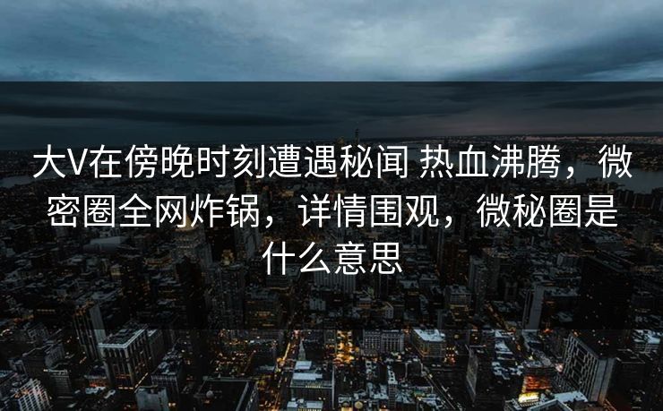 大V在傍晚时刻遭遇秘闻 热血沸腾,微密圈全网炸锅,详情围观,微秘圈是什么意思